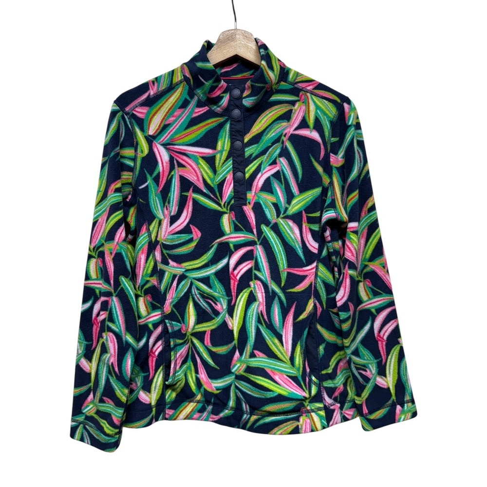 Tommy Bahama 1/4 Snap Pullover Women Sz S Colorful Fleece Floral Tropical Resort
